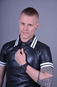Leather Polo Shirt with White Stripes