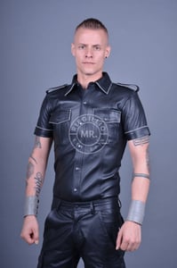 Leather Uniform Shirt with Grey Piping